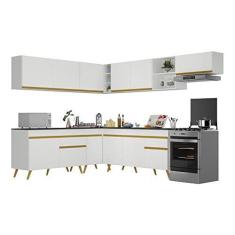 Imagem de Armário de Cozinha Completa de Canto Veneza Multimóveis V2068 Branco/dourado
