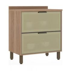 Imagem de Balcão De Cozinha Com Tampo 80 Cm 2 Gavetões Frontal Vidro Reflecta Me