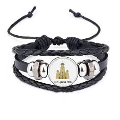 Imagem de DIYthinker Pulseira de corda trançada de couro trançado com pontos de referência da Coreia do Sul