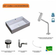 Imagem de Kit Cuba RT55 Com Torneira Pratika 1060 Metal e Válvula Click 1 Polegada B e Sifão Cromado e Flexível Compace 