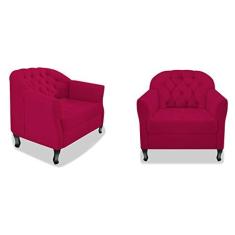 Imagem de Kit 02 Poltrona Cadeira Sofá Julia com Botonê Pés Luiz XV para Sala de Estar Recepção Quarto Escritório Suede Pink - AM Decor