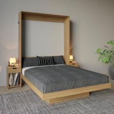 Imagem de Cama Articulada de Casal 209x198cm com 2 Mesas de Cabeceira, Nichos e Gavetas Cm8041 Amendoa