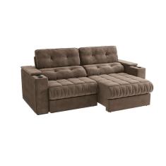 Imagem de sofá 4 lugares retrátil e reclinável premier molas veludo marrom 261 cm