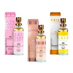 Imagem de Kit 3 Perfume Feminino Amakha Paris 521 Vip Rose Athena Chic