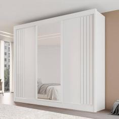 Imagem de Guarda-Roupa Casal Dortmund 3 Portas 4 Gavetas com Espelho Ripado 100% Mdf Branco - Pnr Móveis