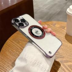 Imagem de Capa para pc de carregamento sem fio, fina, sem moldura, transparente, para iphone 14 plus 13 12 11 pro max, capa com furo magnético, roxa, para iphone 11