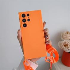 Imagem de Capa de silicone líquido com alça de colar crossbody para Samsung S23 S22 Ultra S21 Plus S20FE A52 A72 A22 A32 Candy Color Cover, laranja, para A22