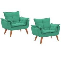Imagem de Promoção -Kit 02 Poltronas Decorativas Opala Suede  Turquesa
