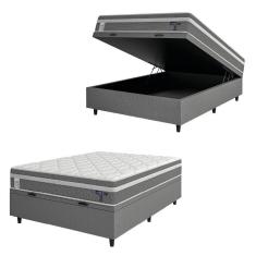 Imagem de Cama Box Baú Colchão Casal Molas Ensacadas Euro In Up 138x188x67cm Cinza - Branco Probel Cinza-bran