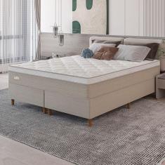 Imagem de Cama Box King Size Umaflex Milão Bipartida com Revestimento em Malha + Colchão com Euro Pillow e Molas Ensacadas 30x193x203cm – Bege e Branca