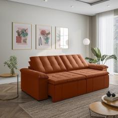 Imagem de Sofá Cama Retrátil e Reclinável 4 Lugares 280cm em Veludo com Molas Palmeira Cabecasa Madeiramadeira Terracota