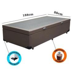 Imagem de Cama Box Baú Solteirão Sintetico Marrom Com Pistões A Gás 0.96X2.03 -