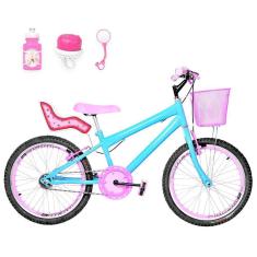 Imagem de Bicicleta Infantil Aro 20 e Cadeirinha Azul Claro e Rosa