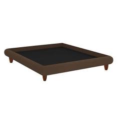 Imagem de Cama Casal Japonesa 156cm Pés Madeira Haru Veludo Marrom - Sallar Home