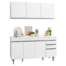 Imagem de Armário Aéreo Argélia e Balcão Gabinete de Pia com Tampo Marrocos 150cm Branco - Lumil