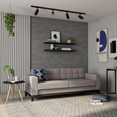 Imagem de Sofá 3 Lugares Life Base de Madeira Linho Cotton Cru 210 cm