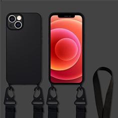 Imagem de Capa de colar com alça de corda de cordão crossbody para iPhone 11 12 13 14 15 Pro Max Mini XS X XR 7 8 Plus SE Capa de silicone líquido, preta, para iPhone 7
