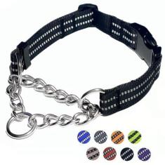 Imagem de PUROAYET Coleiras para cães Martingale, coleira refletiva de nylon com corrente de aço inoxidável, coleiras ajustáveis para treinamento de caminhada com fivela de liberação rápida, adequada para cães