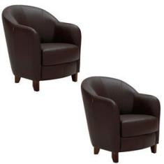 Imagem de Kit 2 Poltronas Kairós com Pés Madeira Couro Chocolate