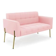 Imagem de Sofá Namoradeira 2 Lugares Pé De Ferro Dourado Elisa Suede D03 - D'rossi Cor Rosa Bebê