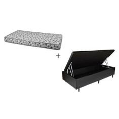 Imagem de Cama Box Baú Solteiro 88 - Tecido Sintético Preto Com Colchão Nápoles