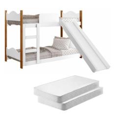 Imagem de Beliche Infantil Theo Branco com Escorregador e Colchões