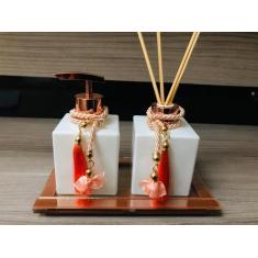 Imagem de Kit Lavabo Banheiro Branco Rose Cubo Perfume Cheirinho Aroma - Ateliê