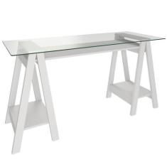 Imagem de Mesa Para Escritório Escrivaninha Home Office Tampo De Vidro 150X75 Cr