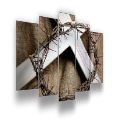 Imagem de Quadro Decorativo Mosaico 5 Peças Mod346 Cruz Coroa Espinhos