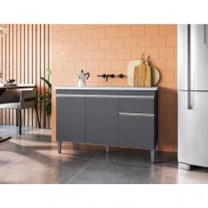 Imagem de Balcão De Cozinha Tatiane 120cm Cinza S/tampo - Ajl Móveis