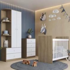 Imagem de Quarto De Bebê Com Guarda-Roupa 2 Portas Cômoda E Berço Labirinto Rúst