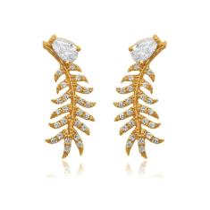 Imagem de Brinco Vivid Ear Cuff Folha Cravejado Ouro Semi Joia