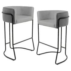 Imagem de Kit 2 Banquetas Base Aço  Betina Linho  EscuroDomi