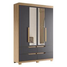 Imagem de Guarda Roupa Solteiro Doble 4 Portas Nature/Titanium Com Espelho - Móv
