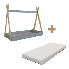 Imagem de Cama Infantil Montessoriana Cabana Com Colchão 68cm X 148cm Azul Secreto Barnaby Completa Móveis