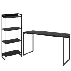 Imagem de Kit Escritório Estante 4 Prateleiras Com Mesa 135Cm Onix