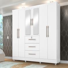 Imagem de Guarda Roupas Casal Com Espelho 6 Portas 3 Gavetas Com Pés Tokio Branco