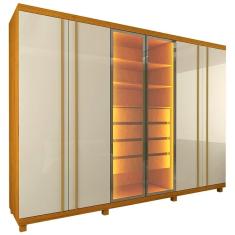 Imagem de Guarda Roupa Absolute New Casal 6 Portas 4 Gavetas com Vidro Reflecta e LED Gelius Cor Naturale Off White