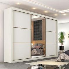 Imagem de Guarda-roupa Casal Bragança 2 Portas 6 Gavetas Com Espelho 100% Mdf Off White/peroba/off White - Moveis Europa
