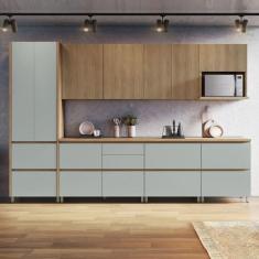 Imagem de Cozinha Completa Rainha 10 Portas 8 Gavetas Ripado 100% Mdf Natural/Verde - Nesher