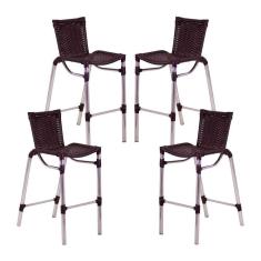 Imagem de Kit 4 Banquetas Alumínio Alta Com Encosto Para Bar Balcão Edícula Cozinha Tabaco