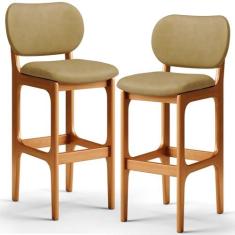 Imagem de Kit 02 Banquetas Alta Para Cozinha Madeira Fixa Betta L02 Imbuia Couríssimo Casco Fendi - Lyam Decor
