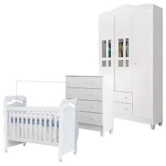 Imagem de Quarto de Bebê 3 Portas com Gaveteiro Ariel e Berço New Nanda Branco B