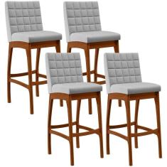 Imagem de Kit 04 Banquetas Altas Mila Linho Cinza
