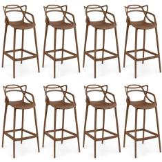 Imagem de Kit 8 Banquetas Allegra Com Encosto Design Cozinha/bancada - Marrom