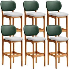 Imagem de Kit 6 Banquetas Alta Cozinha Betta L02 Imbuia Verde Cinza