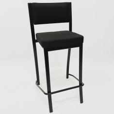 Imagem de Banqueta para cozinha Empilhável preta assento e encosto estofados em linho cor preto Altura 65cm - Poltronas do Sul