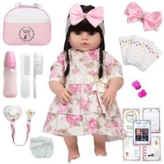 Imagem de Boneca Reborn Grande Morena 100% Silicone Bolsa Maternidade - Cegonha