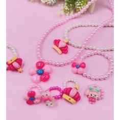 Imagem de Kit 10 Cartelas Conjunto Colar E Pulseira Anel Infantil Pérolas Miçang