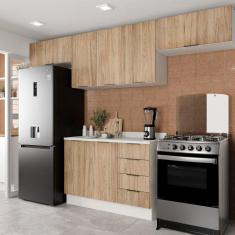 Imagem de Cozinha Modulada 4 Peças com Tampo 3 Aéreos 5 Portas e 1 Balcão Ipanema CabeCasa MadeiraMadeira Acácia/Branco